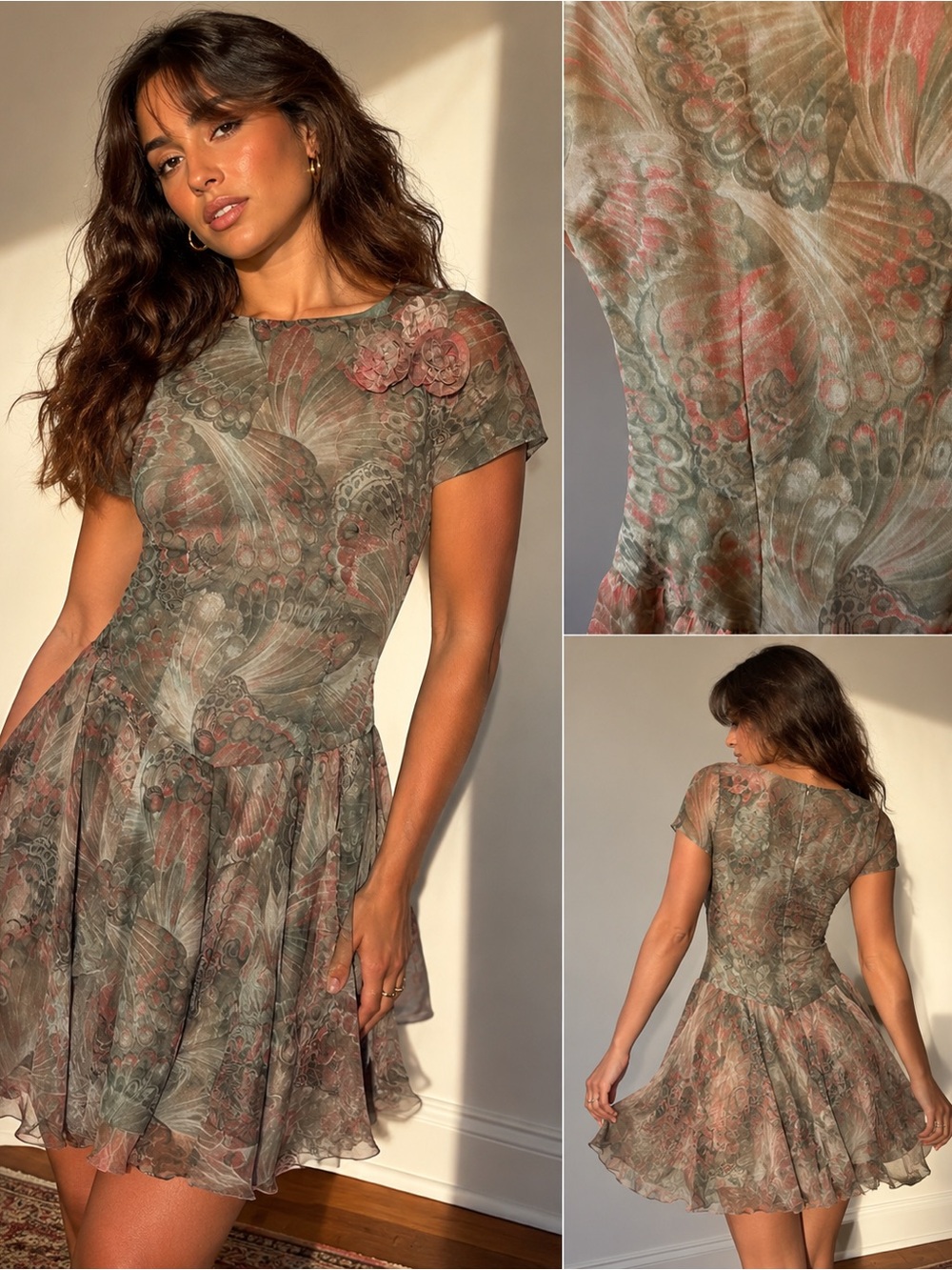 Fairycore Butterfly Print Chiffon Dress Romantic Whimsigoth Medium